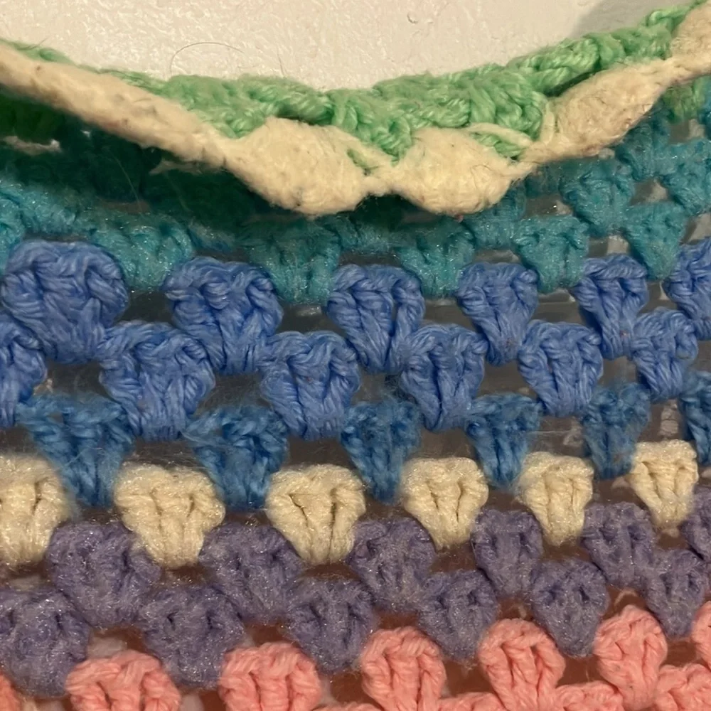 Wool crochet lap blanket in pastels 36 x 36”